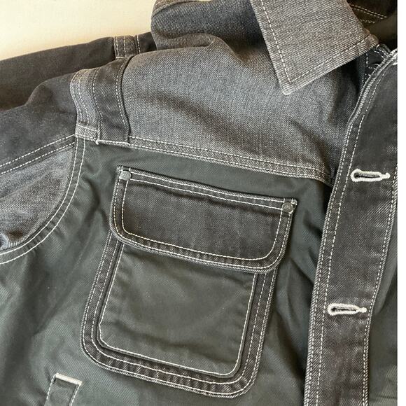 Men's Feng Chen Wang Button-Up Jacket, Light/Dark Black Denim - Size L - Picture 9 of 9